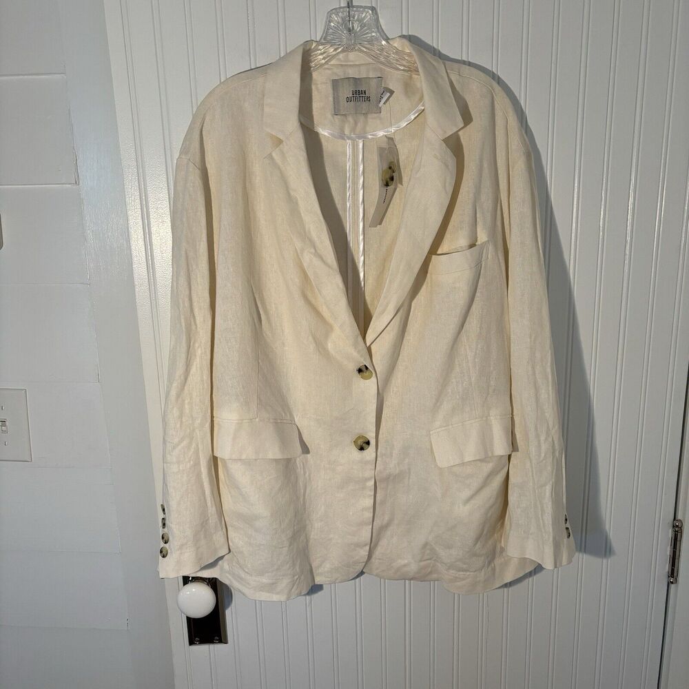 NWT Urban Outfitters Linen Blend Boho Oversized Cream Blazer Size Small